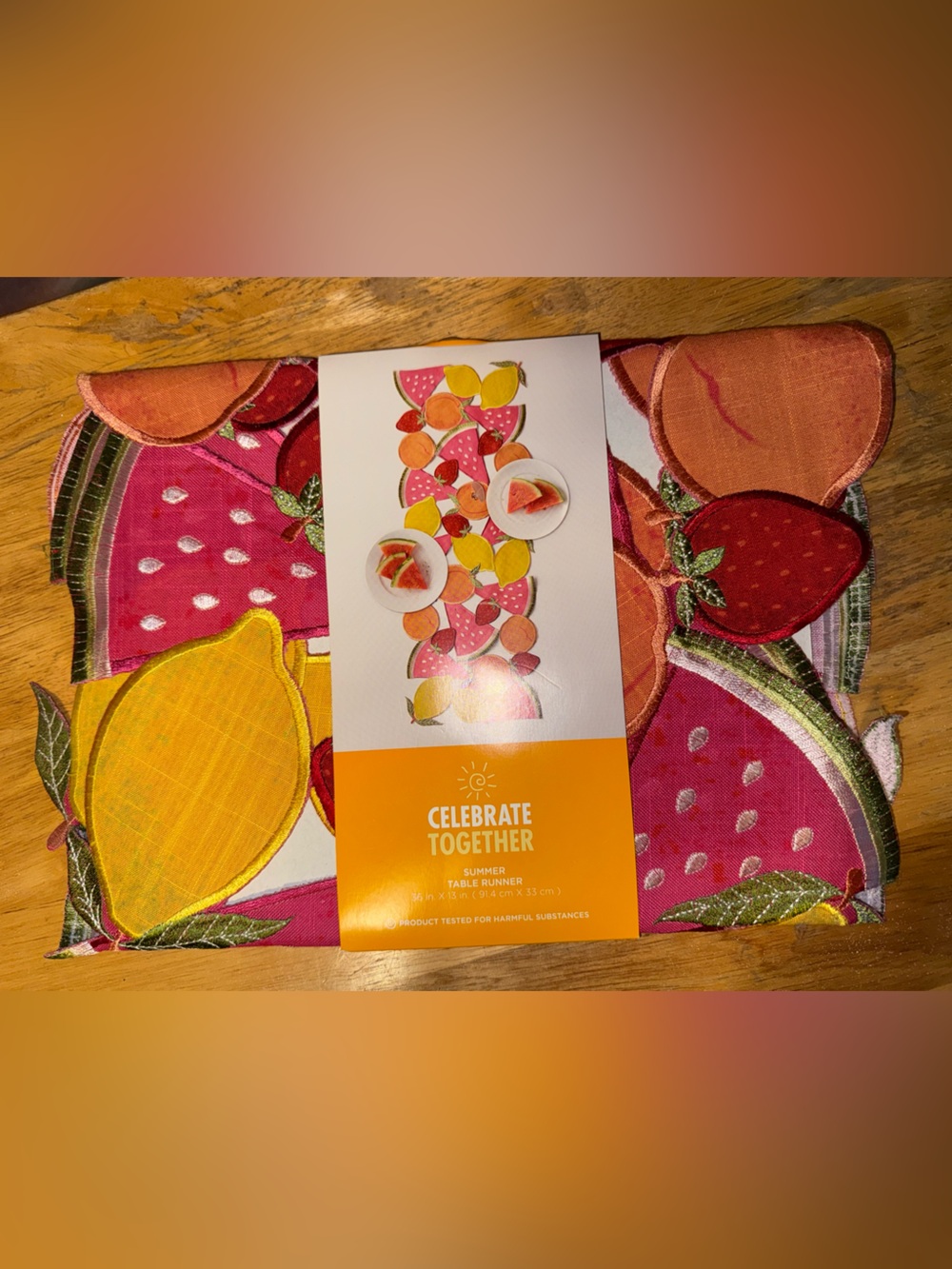 Kohl's Fruit Print Table Runner in Yellow and Pink